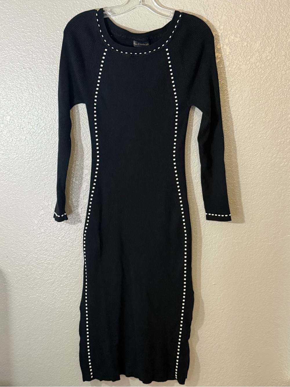 House of Harlow 1960 Ribbed Long Sleeve Midi Dress Black White Stitching Chic M - Picture 3 of 5